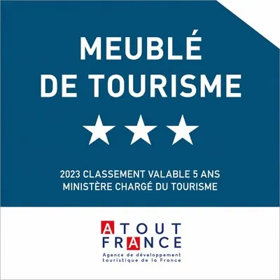 Label officiel Meublé de Tourisme classé 3 étoiles - Atout France, N° de déclaration en mairie 07090000002AM