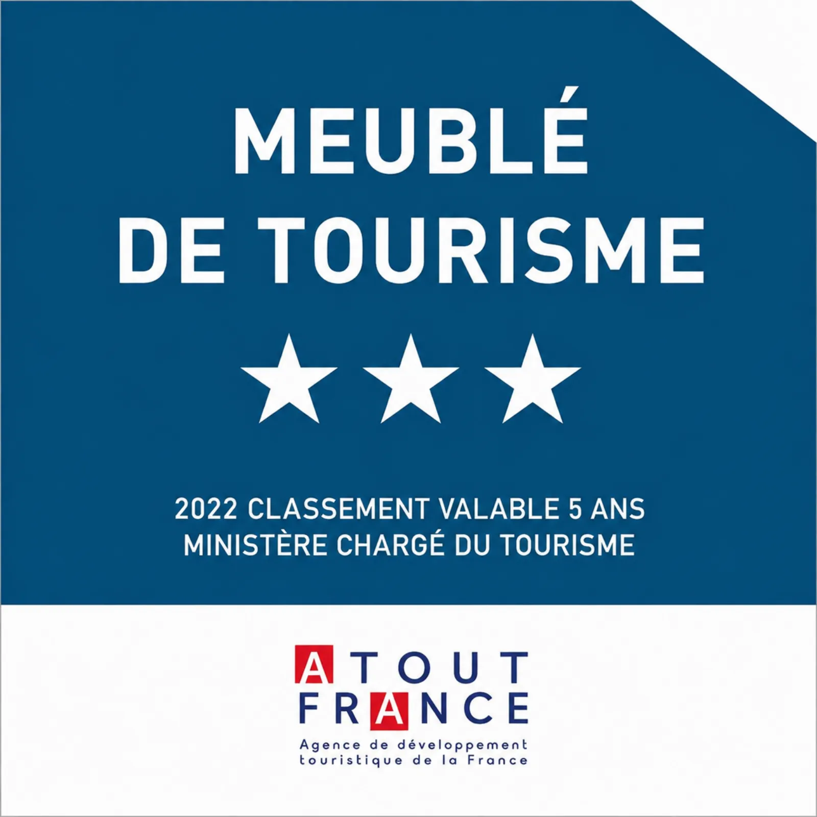 Label officiel Meublé de Tourisme classé 3 étoiles - Atout France, N° d'enregistrement 07207000072EY